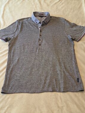 Ted Baker Polo Shirt, Size M (4), Grey, Blue & Purple